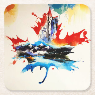 Vintage Canada Maple Leaf Travel Love Watercolor Square Paper Coaster