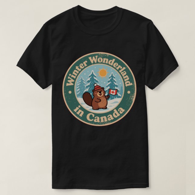 Vintage Canadian Winter Scene T-Shirt (Design Front)
