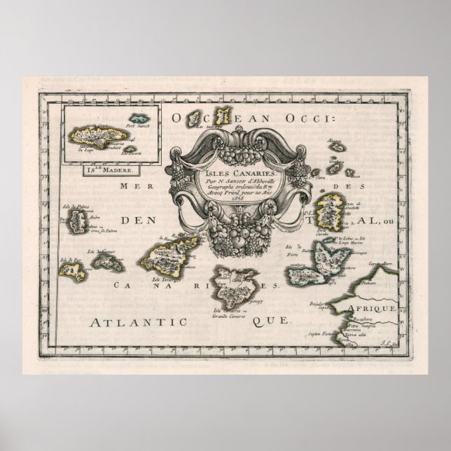 Vintage Canary Islands Map (1656) Poster (Front)