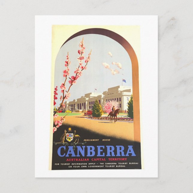Vintage Canberra Australia Travel Poster Postcard (Front)