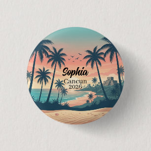 Vintage Cancun 2026 Tropical Beach Sunset 3 Cm Round Badge