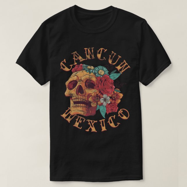 Vintage Cancun Beach Mexico Tattoo Ink Skull Premi T-Shirt (Design Front)