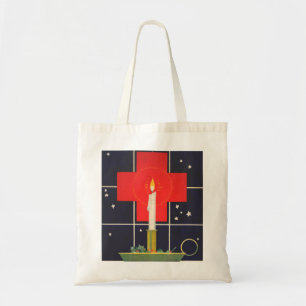 Vintage candle with the sign of the cross tote bag