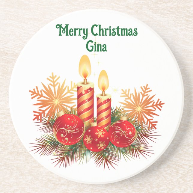 Vintage Candles Merry Christmas Coaster (Front)