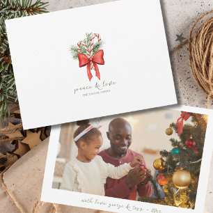 Vintage Candy Cane Bow Peace photo Christmas Holiday Card