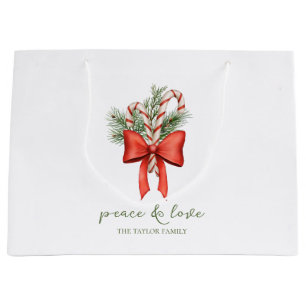 Vintage Candy Cane Bow Peace photo Christmas Large Gift Bag