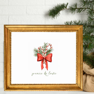 Vintage Candy Cane Bow Peace photo Christmas Poster