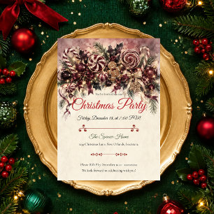 Vintage Candy Cane Christmas Party Invitation