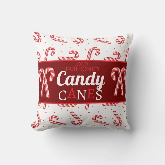 Vintage Candy Canes Throw Pillow (Front)