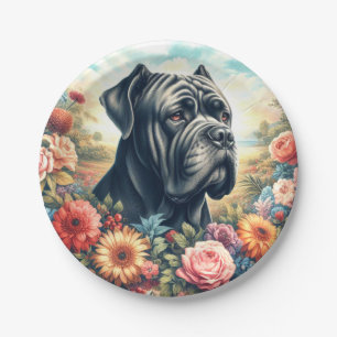 Vintage Cane Corso Dog Painting Paper Plate
