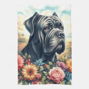Vintage Cane Corso Dog Painting Tea Towel