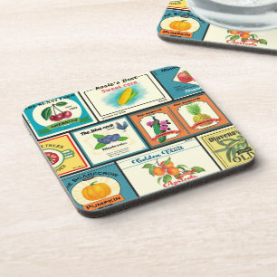 Vintage canned goods-Fruit labels Coaster