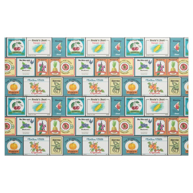 Vintage canned goods-Fruit labels Fabric (Fat Quarter)