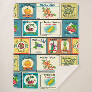 Vintage canned goods-Fruit labels Sherpa Blanket
