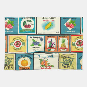 Vintage canned goods-Fruit labels Tea Towel