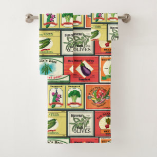 Vintage canned goods-Vegetables labels Bath Towel Set