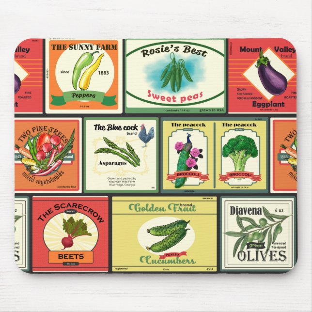 Vintage canned goods-Vegetables labels Mouse Pad (Front)