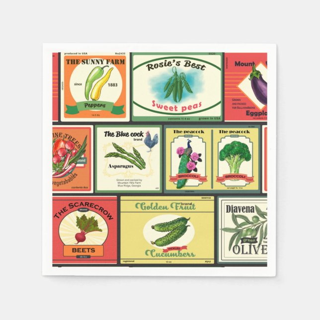 Vintage canned goods-Vegetables labels Napkin (Front)