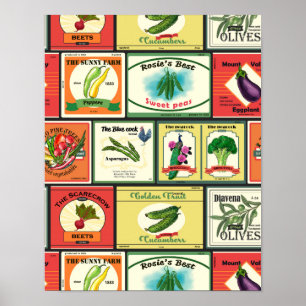 Vintage canned goods-Vegetables labels Poster