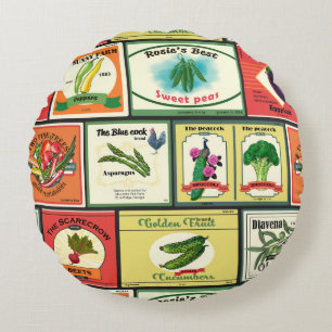 Vintage canned goods-Vegetables labels Round Cushion
