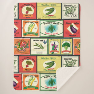 Vintage canned goods-Vegetables labels Sherpa Blanket