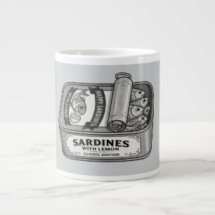 Vintage Canned Sardines in Black and White Large Coffee Mug
