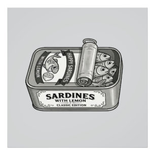 Vintage Canned Sardines in Black and White Photo Print