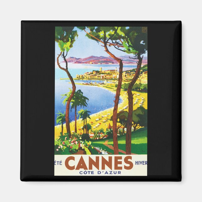 Vintage Cannes Cote D'Azur French Travel Poster Magnet (Front)