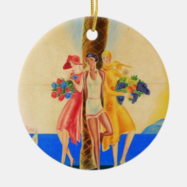 Vintage Cannes French Travel Ceramic Ornament (Front)