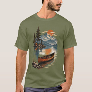 Vintage Canoe Beneath Mountain Sunset T-Shirt
