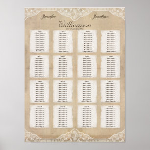 Vintage Canvas & Lace Look Seating Chart 16 Tables
