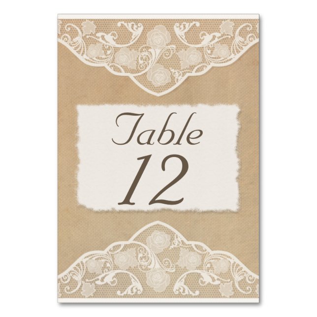 Vintage Canvas, Paper & Lace Look Table Number (Front)