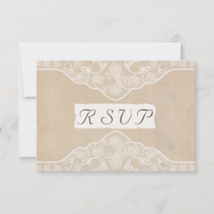 Vintage Canvas, Paper & Lace Style Wedding RSVP Card