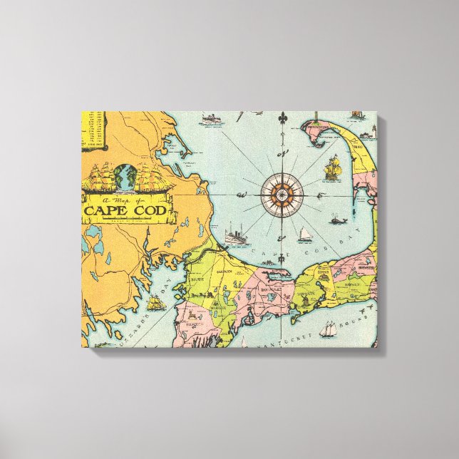 Vintage Cape Cod Map Canvas Print (Front)