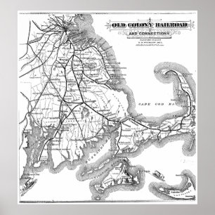 Vintage Cape Cod Old Colony Railroad Map (1875) Poster