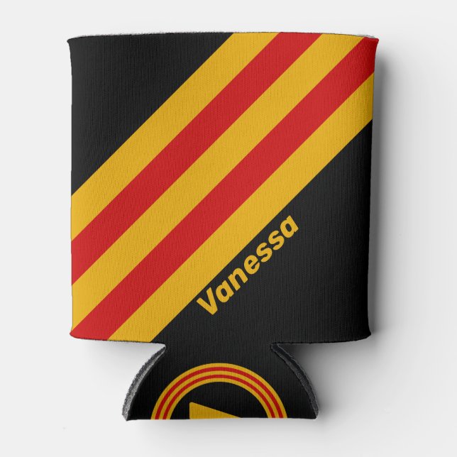 Vintage Capital City Stripes with Name Can Cooler (Front)