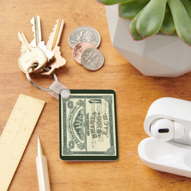 Vintage Capital Stock Certificate Business Finance Key Ring (Desk)