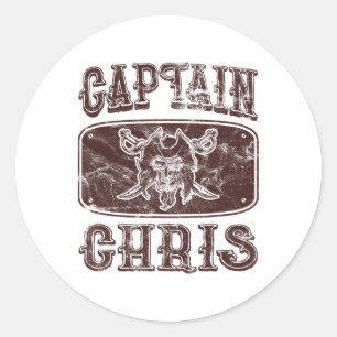 Vintage Captain Chris Personalised Pirate Pontoon Classic Round Sticker