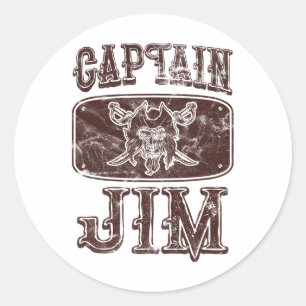 Vintage Captain Jim Personalised Pirate Pontoon Bo Classic Round Sticker
