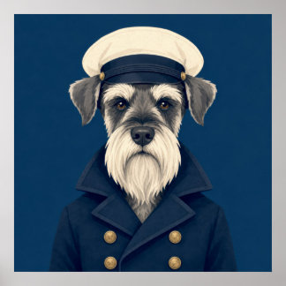 Vintage Captain Schnauzer Dog Portrait Poster