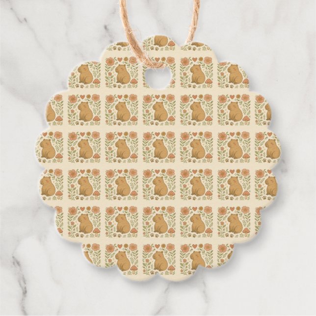 Vintage Capybara Floral Favour Tags  (Front)