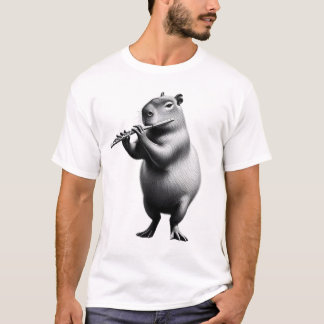 Vintage Capybara Playing Flute Flautist Flute T-Shirt