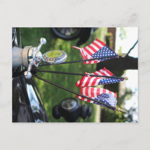 Vintage Car and American Flag postcard