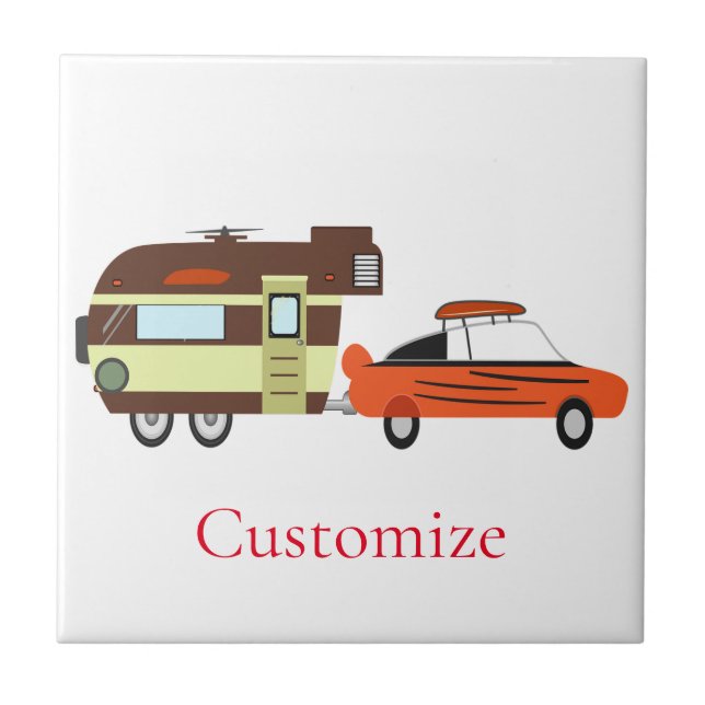Vintage Car and Camper Thunder_Cove Ceramic Tile (Front)