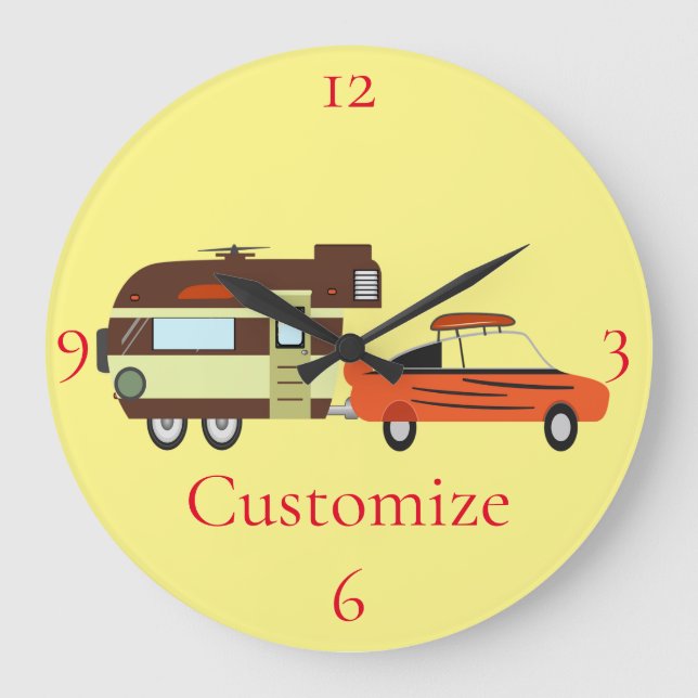 Vintage Car and Camper Thunder_Cove Large Clock (Front)