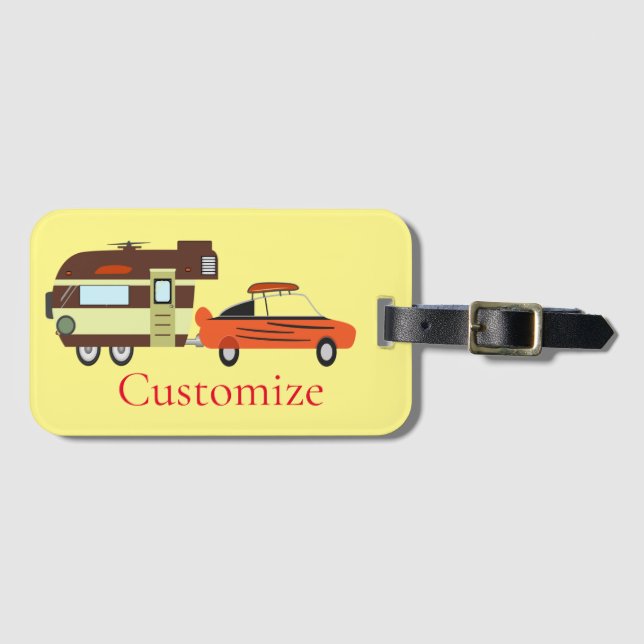 Vintage Car and Camper Thunder_Cove Luggage Tag (Front Horizontal)