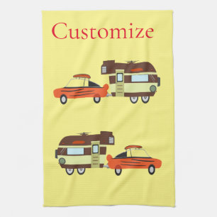 Vintage Car and Camper Thunder_Cove Tea Towel
