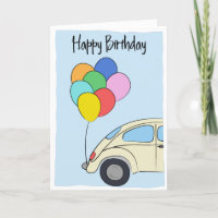 Vintage Car and Colorful Balloons Drawing Birthday