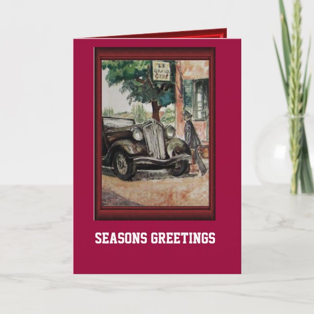 Vintage car and driver holiday card (Front)