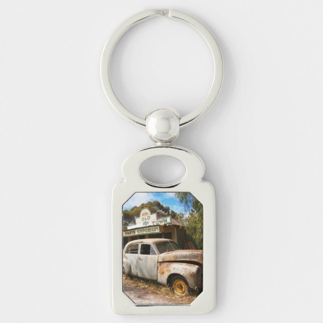 Vintage Car And Garage, Metal Keyring (Front)